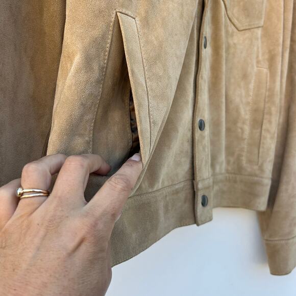 Todd Snyder Men’s Italian Suede Dylan Trucker Jacket Cappuccino Tan XL - Picture 5 of 7